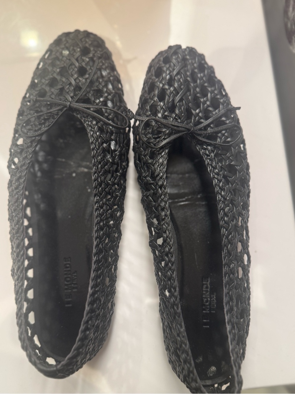 Le Monde Béryl Black Woven Leather Ballet Flats 38.5 Made in Italy
